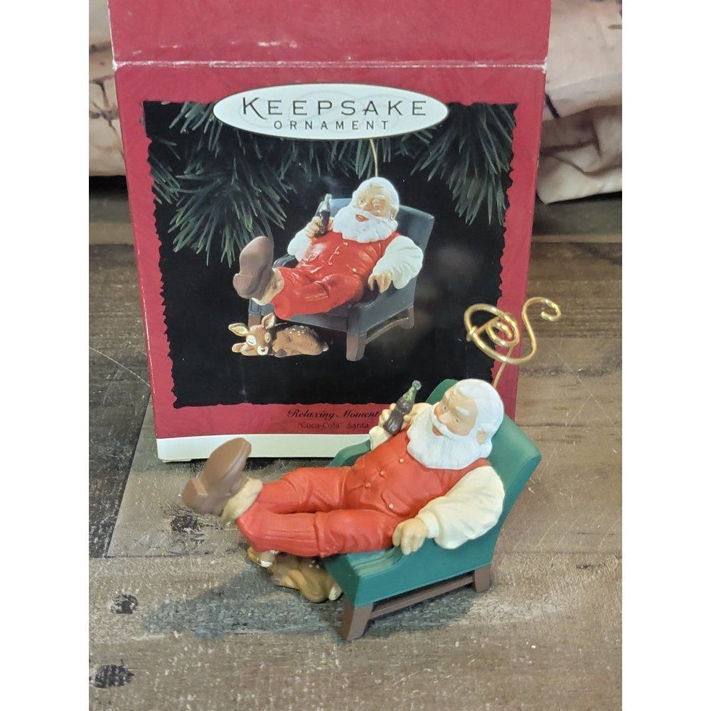 1994 Hallmark Coca Cola relaxing moment ornament Xmas Decor Santa deer